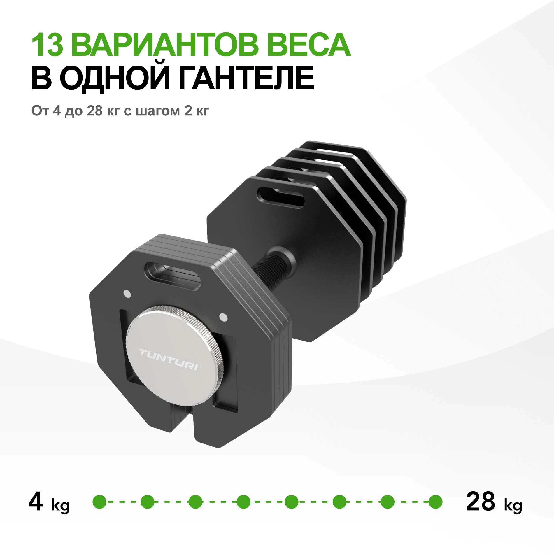 Гантель наборная Tunturi Rapid с быстрой сменой веса, 28 кг