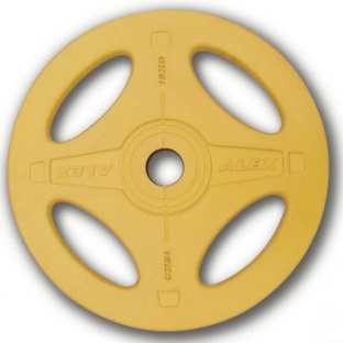 Олимпийский обрезиненный диск Alex P-RO-15K желтый, 4 отверстия